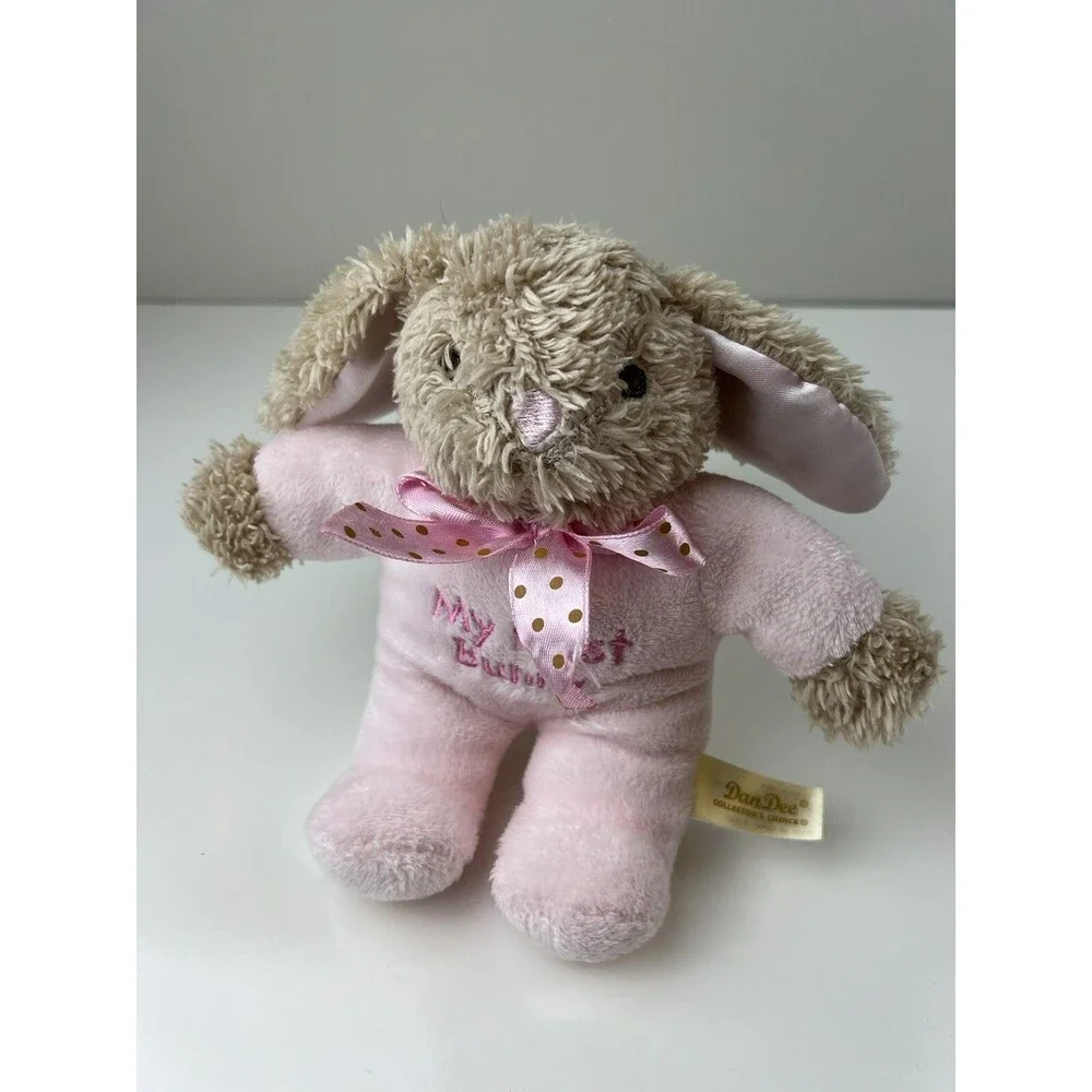 Dan Dee Pink Plush Stuffed Animal My First Bunny Satin Ears Rattle Baby Lovey